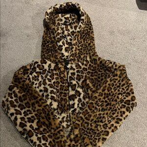 Leopard Print Faux Fur Hoodie